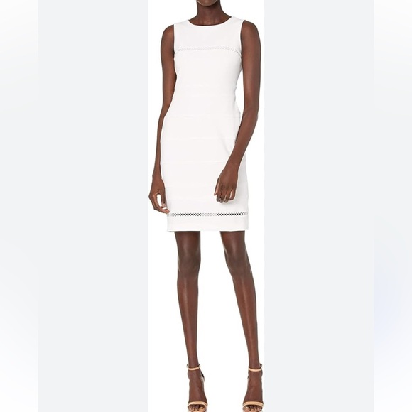 Tommy Hilfiger Sleeveless Scuba Crepe Sheath Dress Ivory Size 2 New With Tag - Picture 1 of 10